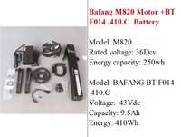 LCE930 Kits de moteur central Bafang M820 43V 250W assortis au cadre avec batterie E Bike BT F014 43V 410Wh