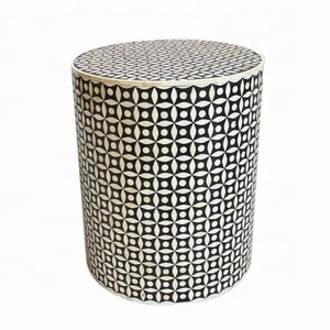 Wooden Inlay Furniture Store Haxegon Resin Side Table Handmade Indian Luxury Design Bone Inlay Side <b>Stool</b> Customized Colors - Product Image 5