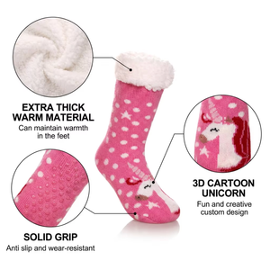 <span class=keywords><strong>Chaussons</strong></span> d'hiver personnalisés avec logo animal licorne, doublure sherpa, épais, antidérapants, en acrylique et élasthanne, vente en gros - Product Image 3