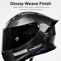 Casque de moto intégral en fibre de carbone sergé brillant personnalisé avec visière teintée et interphone sans fil intégré