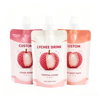 Pochette Doypack transparente personnalisée blanche de 16 mm avec bec verseur, pochette verticale transparente avec bec verseur pour jus 50 ml, pochette avec bec verseur stérilisable 100 ml