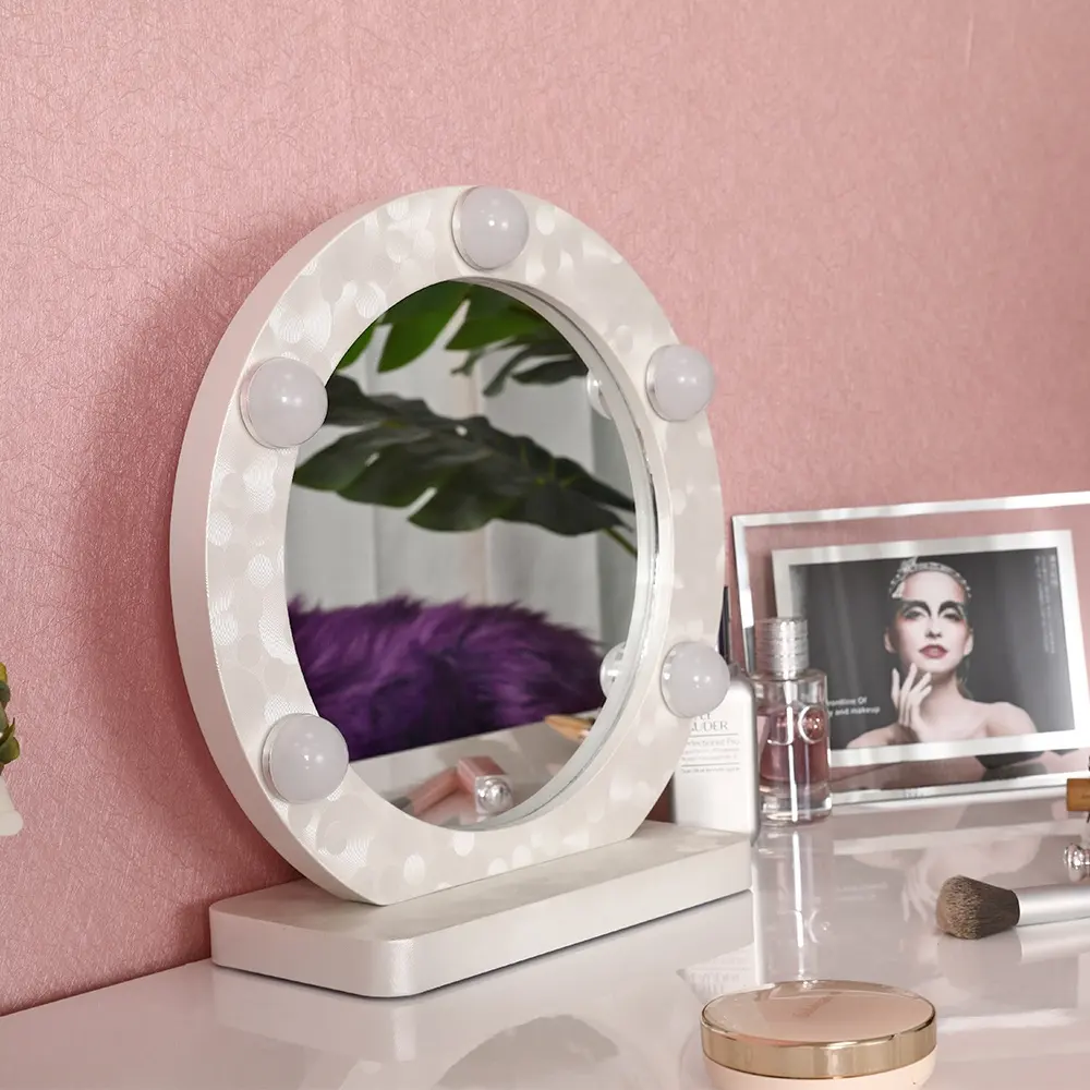D11.8 inch Round shape Led Lights Makeup Mirror Good Quantity White Frame Style Cosmetic mirror lighted