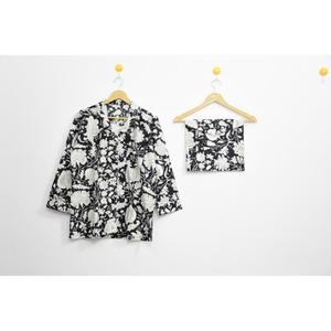 Conjunto de Pijama de Algodón con Diseño Floral Negro Simple, Estampado a Mano, Ropa de Dormir Ligera para Mujer, Conjunto para Estar en Casa en Verano - Product Image 2