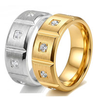 Herren Edelstahl Zirkon Ring Breiter Bandring Quadratischer CZ Statement-Ring Modeschmuck