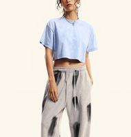 Camiseta Corta Personalizada para Mujer, Estilo Vintage, Lavada al Ácido, de Alta Calidad, Cuello Redondo, Corte Holgado, Ropa de Verano para Mujer