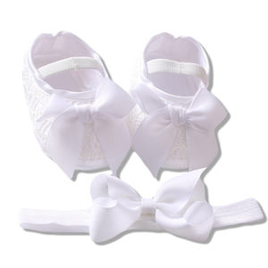 <strong>Walker</strong> 0-24 Months Lace <strong>Headband</strong> Flat Soft Baptism Dress Baby Girl First Birthday Party Flower Shoes - Product Image 1