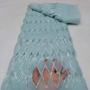 Chiều Rộng 125 Cm Sequin Thêu Voan Cắt Hoa Hollow Hình thoi Thiết Kế Ren Milan Thời Trang Váy Cưới Vải - Product Image 1