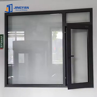 Ventanas Abatibles de Aluminio Negro con Doble Vidrio Templado Horizontal, Resistentes a Huracanes e Incendios, Estilo Americano Moderno