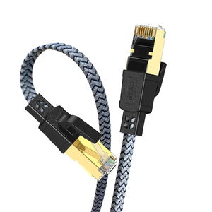 OEM ODM Cat8 Flat Ethernet <b>Cable</b> 30AWG SFTP Shielded Nylon Braided Patch Cord 40Gbps High Speed Network <b>Cable</b> for Router Gaming - Product Image 1