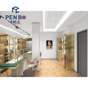 ร้านขายเครื่องประดับทั้งหมดสีทองออกแบบได้ตามต้องการตู้โชว์เครื่องประดับร้านค้าดีไซน์เฟอร์นิเจอร์หรูหรา - Product Image 1