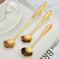 Cuillère Souvenir en Métal Fleur de Sakura Dorée, Cuillère Créative pour Mélanger le Café, Cuillère à Dessert, Cadeau Minimaliste Moderne