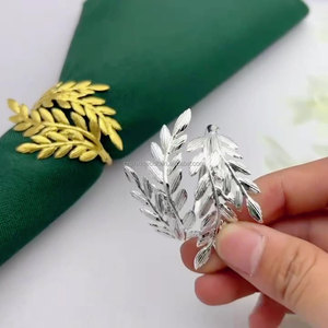 Anneaux de <span class=keywords><strong>serviette</strong></span> dorés en métal, motif feuille de blé naturel, série feuille, pour serviettes rondes, printemps-été, <span class=keywords><strong>mariage</strong></span>, fête des Mères, dîner - Product Image 5