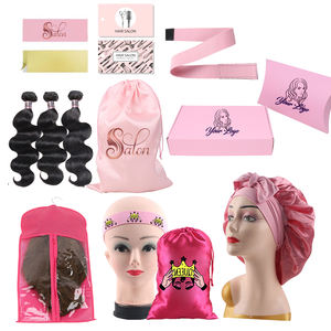 Sac en Satin rose vierge à personnaliser, ensemble d'emballage avec Logo personnalisé pour femmes, foulard de bord, étiquettes pendantes, Bonnets et perruque, 50 unités - Product Image 1