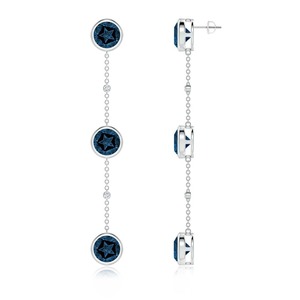 Juego de bisel redondo, estación de Topacio Azul de Londres, pendientes de gota de oro blanco de 14k - Product Image 6