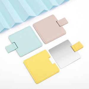 Cute Square Stainless Steel Pocket Pu Leather Case Mini Makeup Mirror Portable Beauty Cosmetic Mirrors Welcome <b>Gift</b> Women - Product Image 4