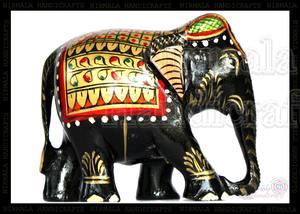 Estatua de Elefante de Madera Pintada a Mano Tradicional con Trabajo de Lámina Dorada y Arte Intrincado de Meenakari, Escultura Decorativa Real - Product Image 4