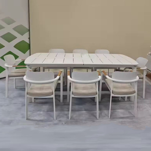 Ensemble <span class=keywords><strong>de</strong></span> salle à manger <span class=keywords><strong>de</strong></span> <span class=keywords><strong>jardin</strong></span> en <span class=keywords><strong>aluminium</strong></span> moderne pour villa, <span class=keywords><strong>table</strong></span> <span class=keywords><strong>extensible</strong></span> pour terrasse, 8 <span class=keywords><strong>chaises</strong></span> confortables, résistant aux intempéries - Product Image 4