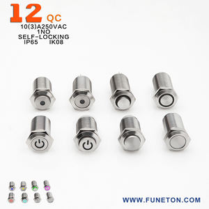 12mm 평면형 링 조명 스테인리스/니켈 도금 황동 푸시 버튼 스위치 순간 작동 5A <span class=keywords><strong>250V</strong></span> IP65 버튼 스위치 - Product Image 5