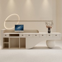 Comptoir de réception de luxe personnalisé, design d'inspiration vintage, panneau frontal LED, comptoir de hall d'hôtel, bureau, salon, magasin