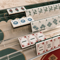 Juego de Mahjong Americano de Acrílico de 3 Capas con Diseño de Lirio de Agua Oriental, Base Verde, Fichas de Lujo Jardin Green para Regalo, Venta al por Mayor