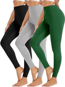 High Waist Full Length Solid Color <b>Leggings</b> for Women in Black Gray Green Stretch Knitted Spandex Nylon Material All Seasons - Product Image 3