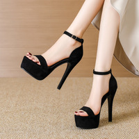 Sandales à talons ultra-hauts en daim 2026, plateforme épaisse de 135 cm, bout ouvert, fermeture à boucle pour femmes - Chaussures de soirée, de défilé et de pole-dance