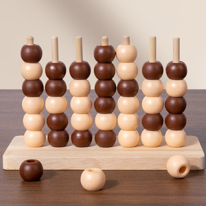 教育连接四象棋游戏木头排队4经典家庭玩具棋盘游戏儿童木制玩具四连作儿童游戏 - Product Image 4
