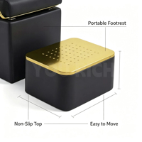 Fauteuil de lavage de salon noir et or avec cuvette en céramique, cadre plaqué or, mobilier de salon avec repose-pieds mobile