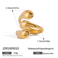 Bague Yazi Chic Romantique à Double Couche en Acier Inoxydable Plaqué Or Réglable Étanche Empilable pour Femme