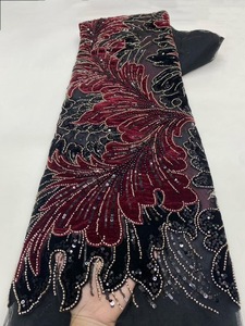 NI.AI <strong>Velvet</strong> Feel Sequin Beaded Net <strong>Lace</strong> Fabric Asoebi Embroidery Fabric <strong>Lace</strong> for Party Dress - Product Image 4