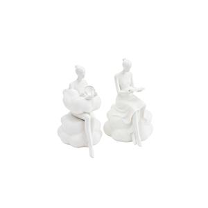 Set di Statuette <span class=keywords><strong>Donna</strong></span> Nuvola Bianca Moderna - Statua Personalizzata con Cristallo e Libro, Arredamento Minimalista per Scaffali e Tavoli - Product Image 1