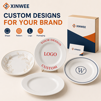 Assiette à dîner ronde en céramique blanche personnalisée, sans plomb ni cadmium, conforme LFGB et FDA, avec logo et motif personnalisés, OEM ODM, pour la maison et les restaurants
