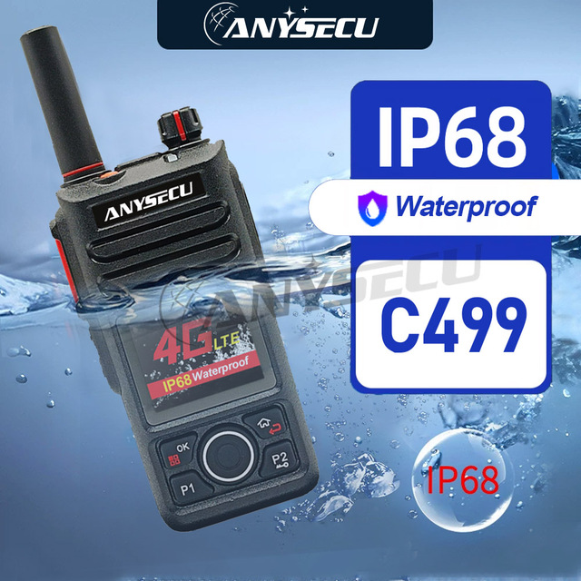 4G POC Long Range Wifi SIM Card Wireless Intercom AnySecu C499 IP68 Waterproof Handheld Walkie Talkie