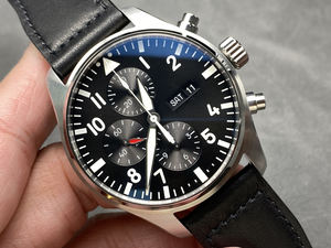 Fashionable 43mm Black Pointer Dial Shanghai <b>Automatic</b> Daytime Function Classic Design Unisex <b>Chronograph</b> Stainless Steel Watch - Product Image 3