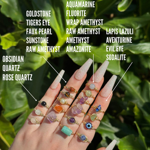 Bague Go2boho Réglable en Pierre Naturelle Plaqué Or, Bijou Fait Main Enroulé de Fil, Bague en Cristal Améthyste Mauvais Œil pour Femme, Cadeau <span class=keywords><strong>L</strong></span> - Product Image 2