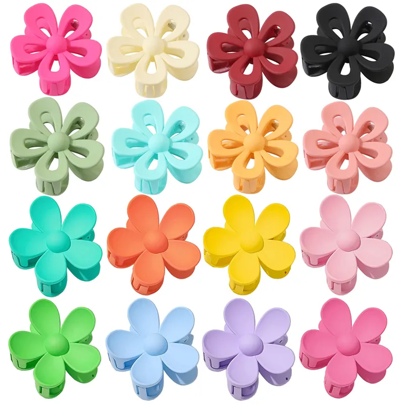 Pinza de pelo de flor de 7cm hueca personalizada, pinza de mandíbula Haarklammer de sujeción fuerte mate medio, pinzas de plástico de Color gelatina sólida