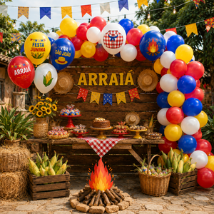 Ballons en latex imprimés Festa Junina Sao <span class=keywords><strong>Joao</strong></span> Arraia à motif écossais pour la décoration de fête du festival de juin brésilien - Product Image 6