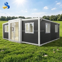 Maison conteneur contemporaine à 2 étages et 4 chambres avec salon et salle à manger, idéale pour écoles et supermarchés, unité modulaire sur toit.