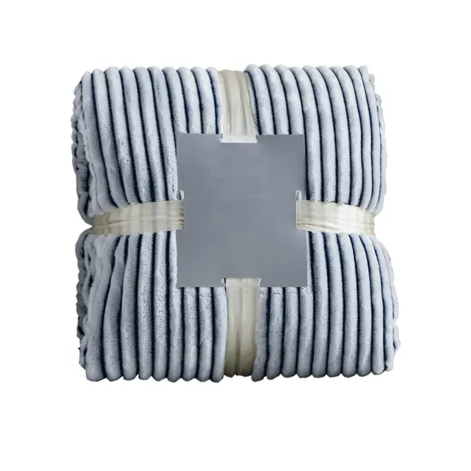 Biru Putih mewah kualitas tinggi dua lapisan pemotongan jacquard nyaman bulu sherpa selimut flanel bulu di musim dingin