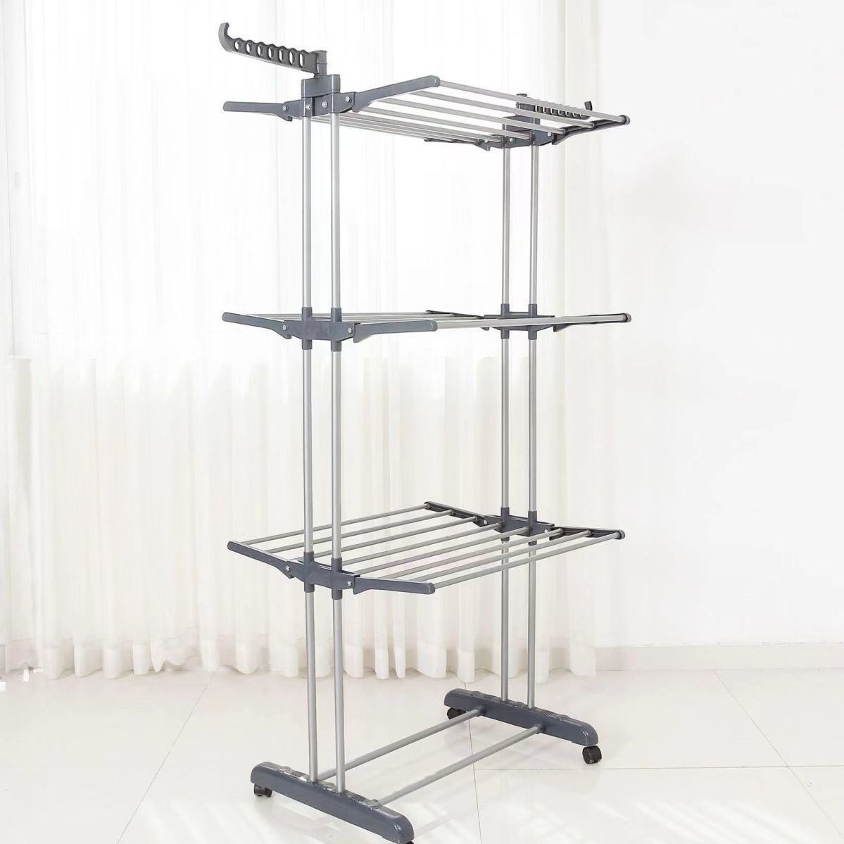 Rack-170cm per asciugatura vestiti grigio a tre strati