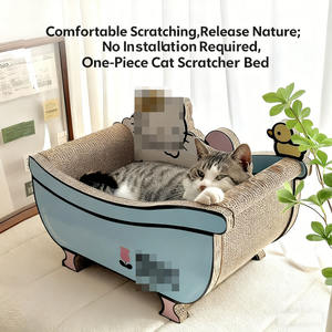 لوح خدش للقطط مع عش مدمج صديق للبيئة بنمط كرتوني وتغليف من الكرتون، سهل التركيب من الورق المموج عالي الكثافة - Product Image 6