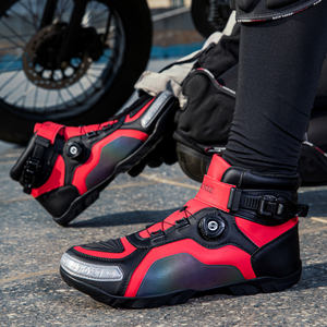 Bottes de moto pour homme en cuir microfibre et PU, embout en acier, imperméables, respirantes, à lacets, style motard - Product Image 5