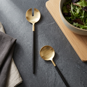Ensemble de cuillères et fourchettes de service en acier inoxydable doré avec manche noir, ustensiles modernes pour salade, vente en gros - Product Image 4