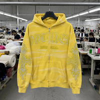 Yingling Sweat à capuche zippé en coton vintage, brodé avec appliqué, ourlet brut, effet délavé, coupe courte, personnalisable OEM ODM, unisexe