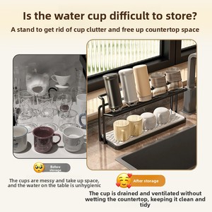 Metal Standing Type Double-layer Draining Tray Minimalist Style Kitchen and Dining Table Cup <b>Teacup</b> and Coffee Mug Organizer - Product Image 2