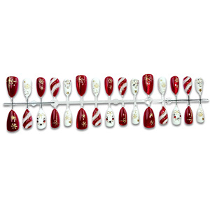 30 Uñas Postizas Navideñas Rojas con Lámina Dorada 3D, Uñas Decorativas para Salón, Manualidades, Fiestas - Product Image 2