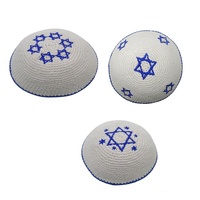 Venta al por mayor de Kippah de Ganchillo para Hombre, Gorro Judío Tejido a Mano, Yarmulka, Kippot, Kipa para Boda Judaica, 100% Algodón con Imagen de Estrella de David