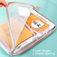 Sac fourre-tout de rangement pour documents à fermeture éclair en L à 3 couches et grande ouverture, avec motif de classeur, pour examens étudiants Cram ABI BY-L151