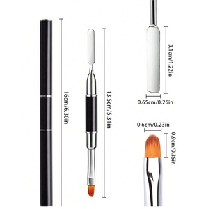 Pincel de acrílico para decoración de uñas, mango metálico, pelo sintético plano, férula rizada, herramienta para pintar y dibujar líneas, para diseño de uñas de gel en salón - Product Image 2