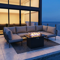 Ensemble de canapés d'extérieur de style industriel, meubles modulaires en rotin avec table de foyer en verre, résistant aux intempéries, groupes de sièges de patio